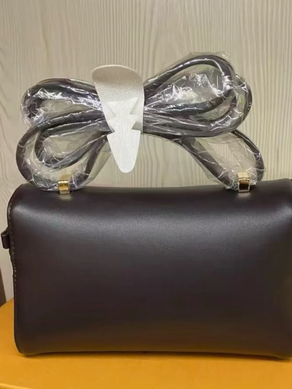 Cream and Black Textured Cosmetic Case with Removable Strap